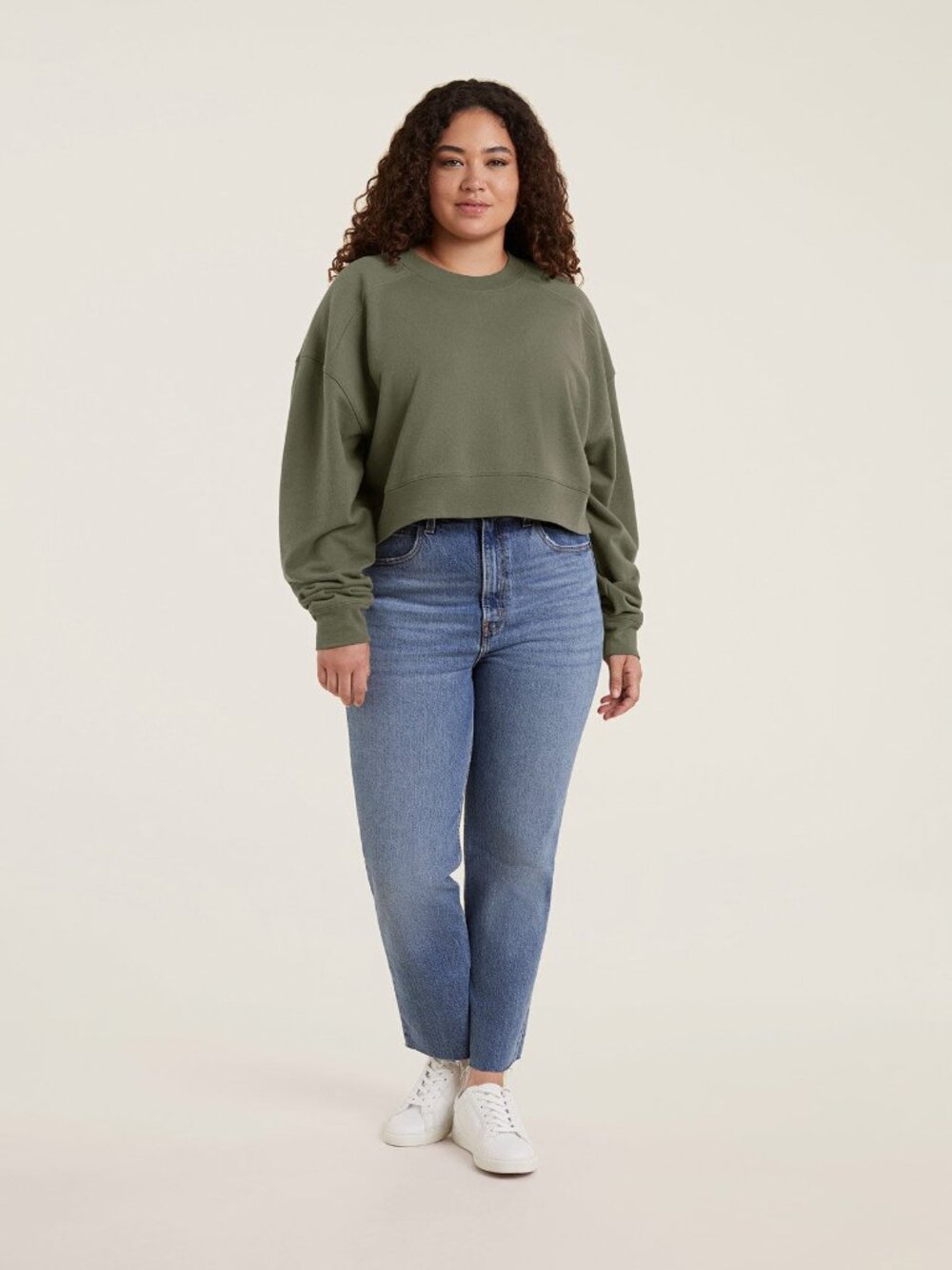 nuuds Cropped Crewneck Sweatshirt, Dark Olive XXL